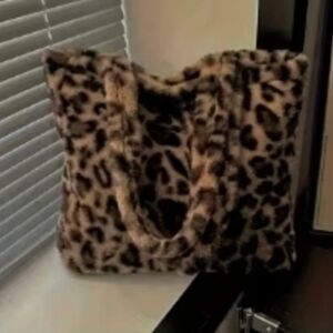Leopard Print Faux Fur Small Tote Bag